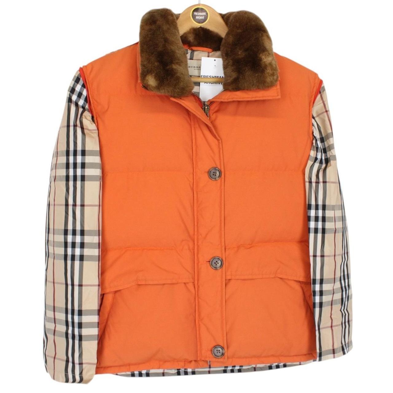 Burberry London Orange Nylon Blend Down Nova Check Gilet