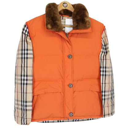Burberry London Orange Nylon Blend Down Nova Check Gilet
