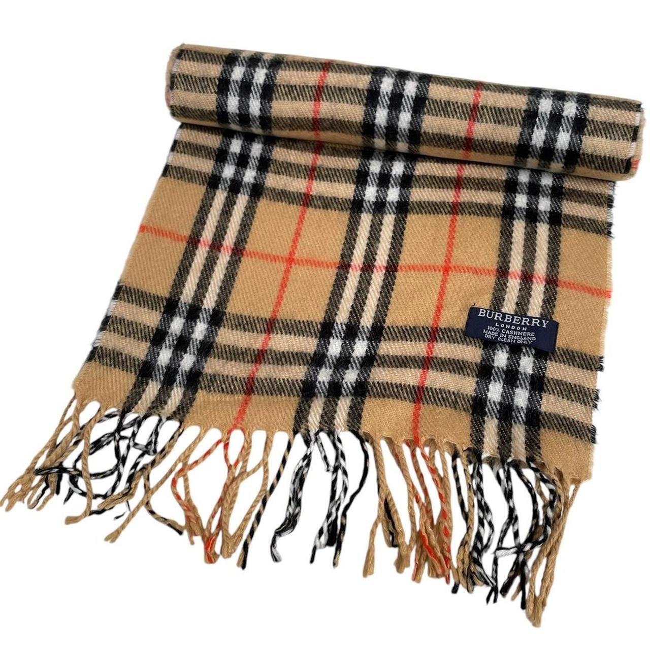 Vintage 90s Burberry Beige Nova Check Lambswool Scarf