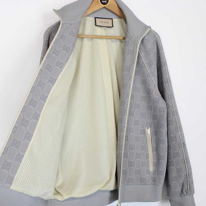 Gucci Grey GG Jacquard Monogram Nylon Track Jacket