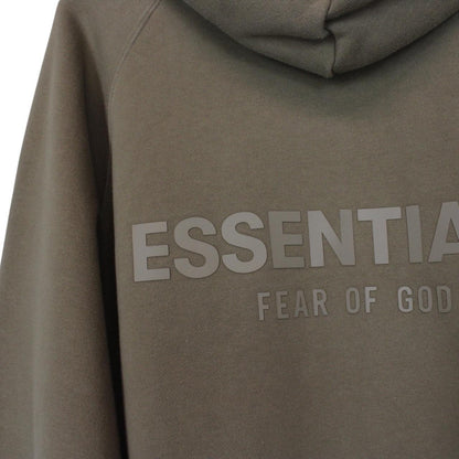Essentials brown hoodie jumper with logo, oversized fit, soft cotton material.