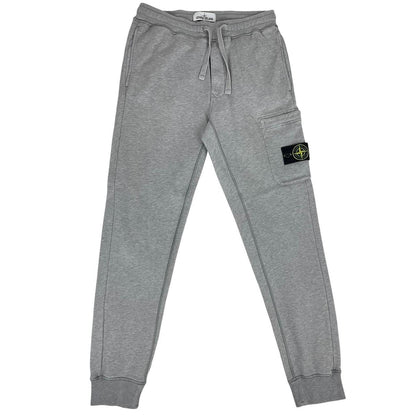 Stone Island grey joggers with logo patch and cotton material, size small.