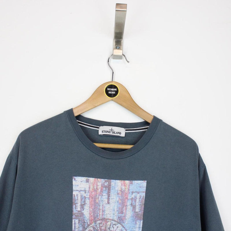 Stone Island SS 2017 Blue Short Sleeve Logo Print Cotton T-Shirt
