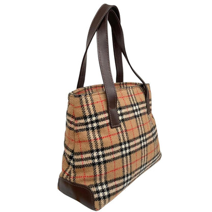 Vintage Burberry Tan and Brown Nova Check Wool Shoulder Bag