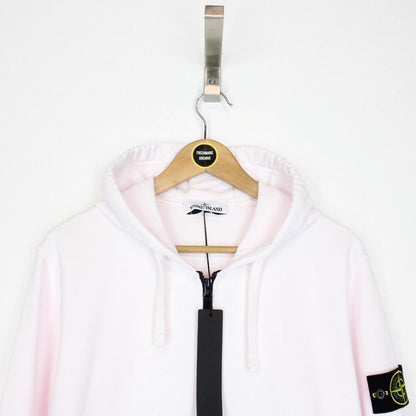 Stone Island SS 2022 Linen White Full Zip Cotton Hoodie Jumper