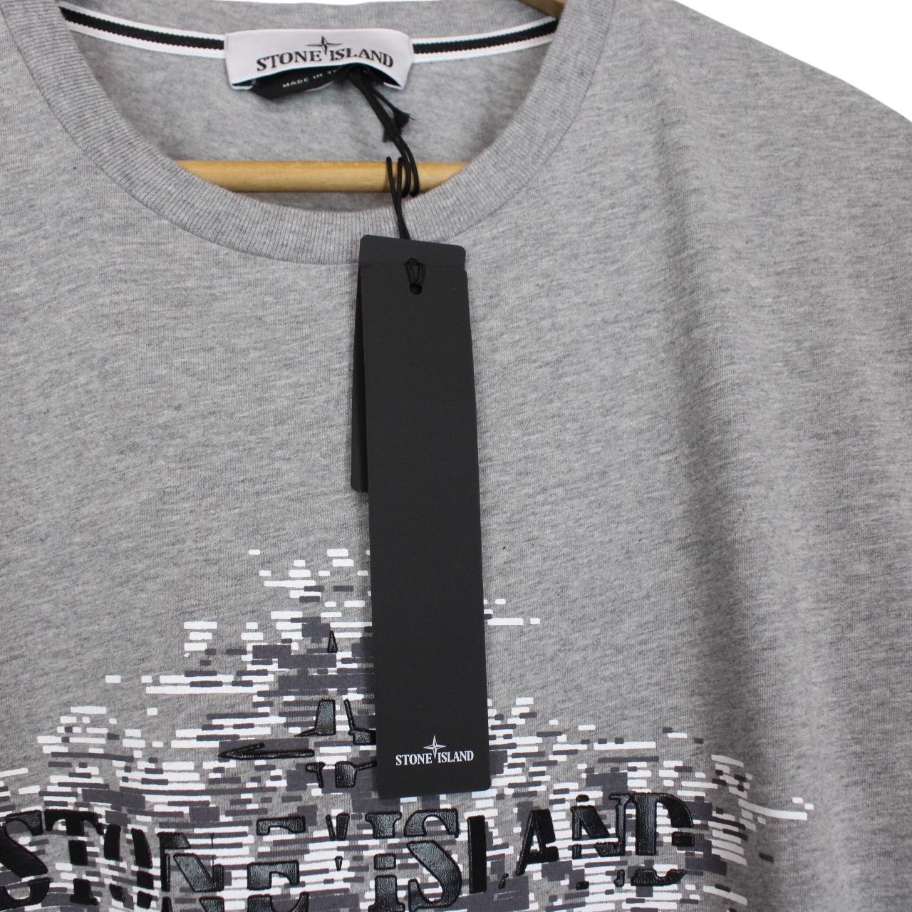 Stone Island SS 2023 Grey Institutional Two Print Short Sleeve Cotton T-Shirt