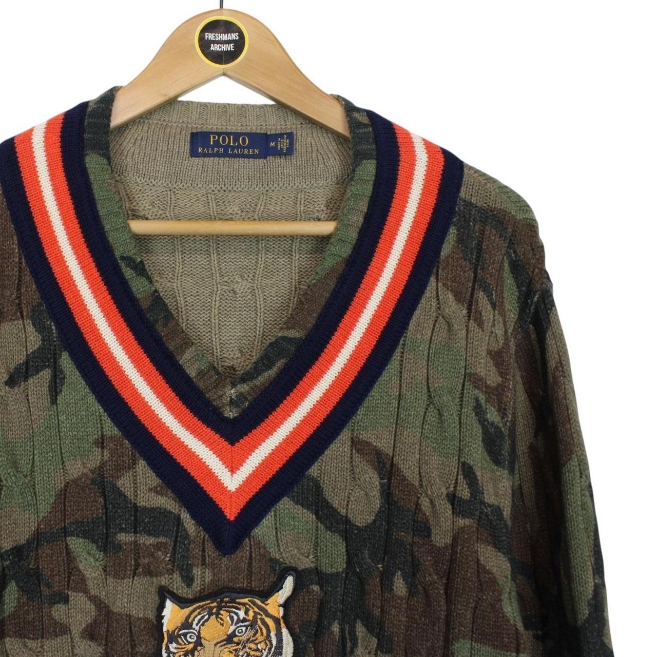 Polo Ralph Lauren Green Camo Tiger Cotton Cable Knit Cricket Jumper