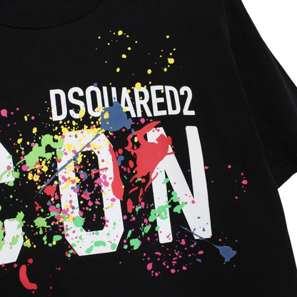 Dsquared2 Black and Multicoloured Paint Splatter Print Short Sleeve T-Shirt