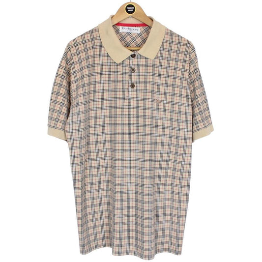 Vintage 90s Burberry Beige Nova Check Short Sleeve Cotton Polo Shirt