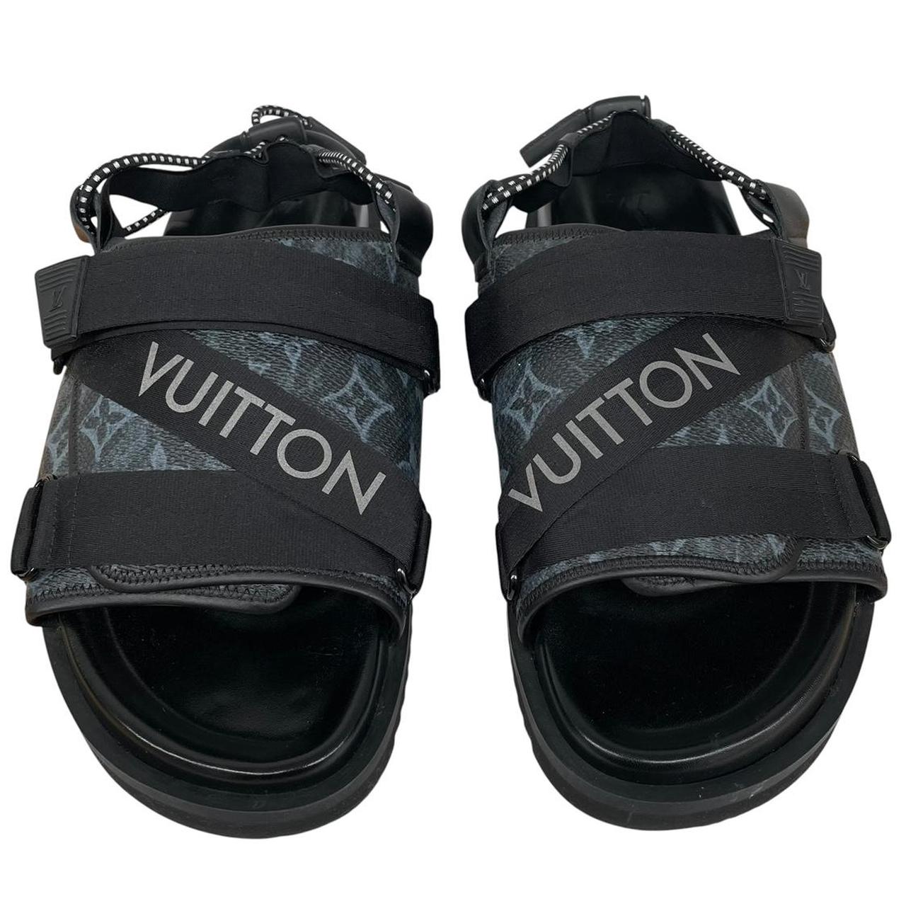 Louis Vuitton LV Monogram Navy Blue and Black Leather Honolulu Mule Sandals