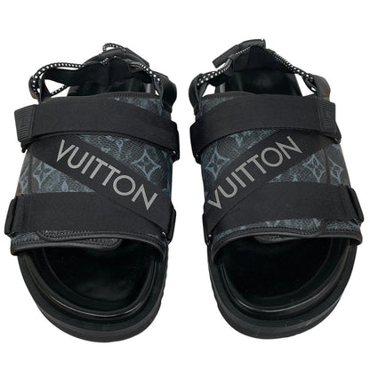 Louis Vuitton LV Monogram Navy Blue and Black Leather Honolulu Mule Sandals