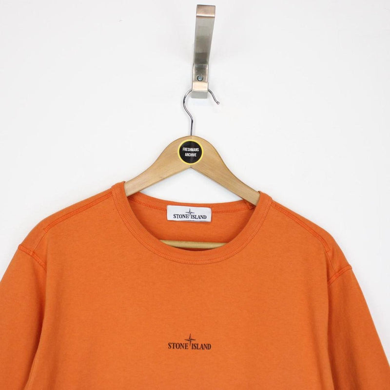 Stone Island AW 2019 Orange Short Sleeve Logo Print Cotton T-Shirt