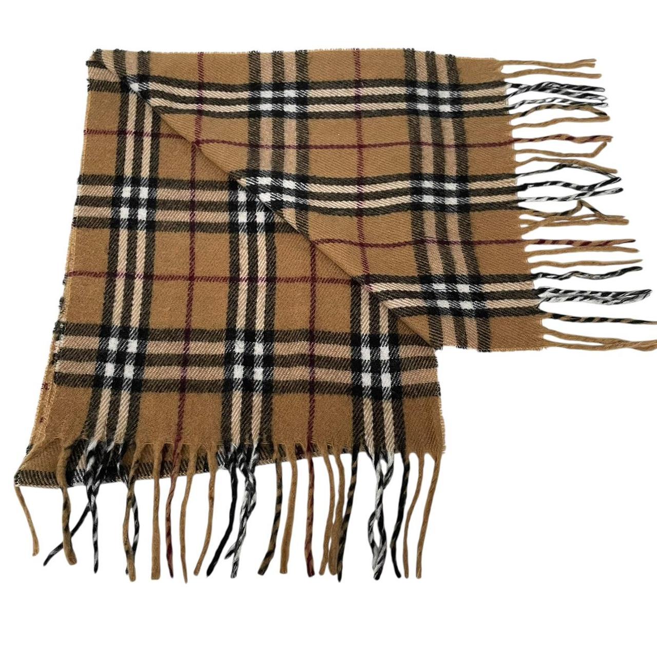 Vintage 90s Burberry Tan Brown Nova Check Lambswool Scarf