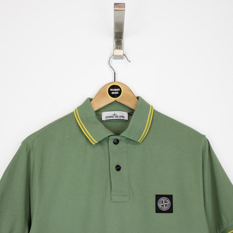 Stone Island Green and Yellow Short Sleeve Compass Polo Shirt