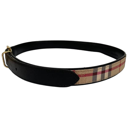 Burberry London Beige and Black Nova Check Thin Leather Belt