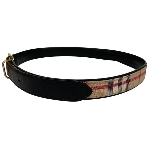 Burberry London Beige and Black Nova Check Thin Leather Belt