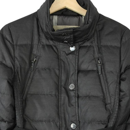 Burberry black puffer coat with Nova Check pattern and belted waist detail.