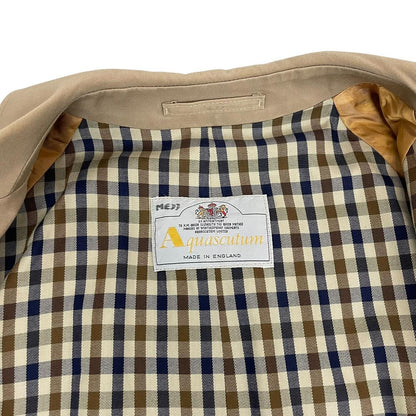 Vintage 90s Aquascutum Tan Brown House Check Aqua 5 Single Breasted Trench Coat