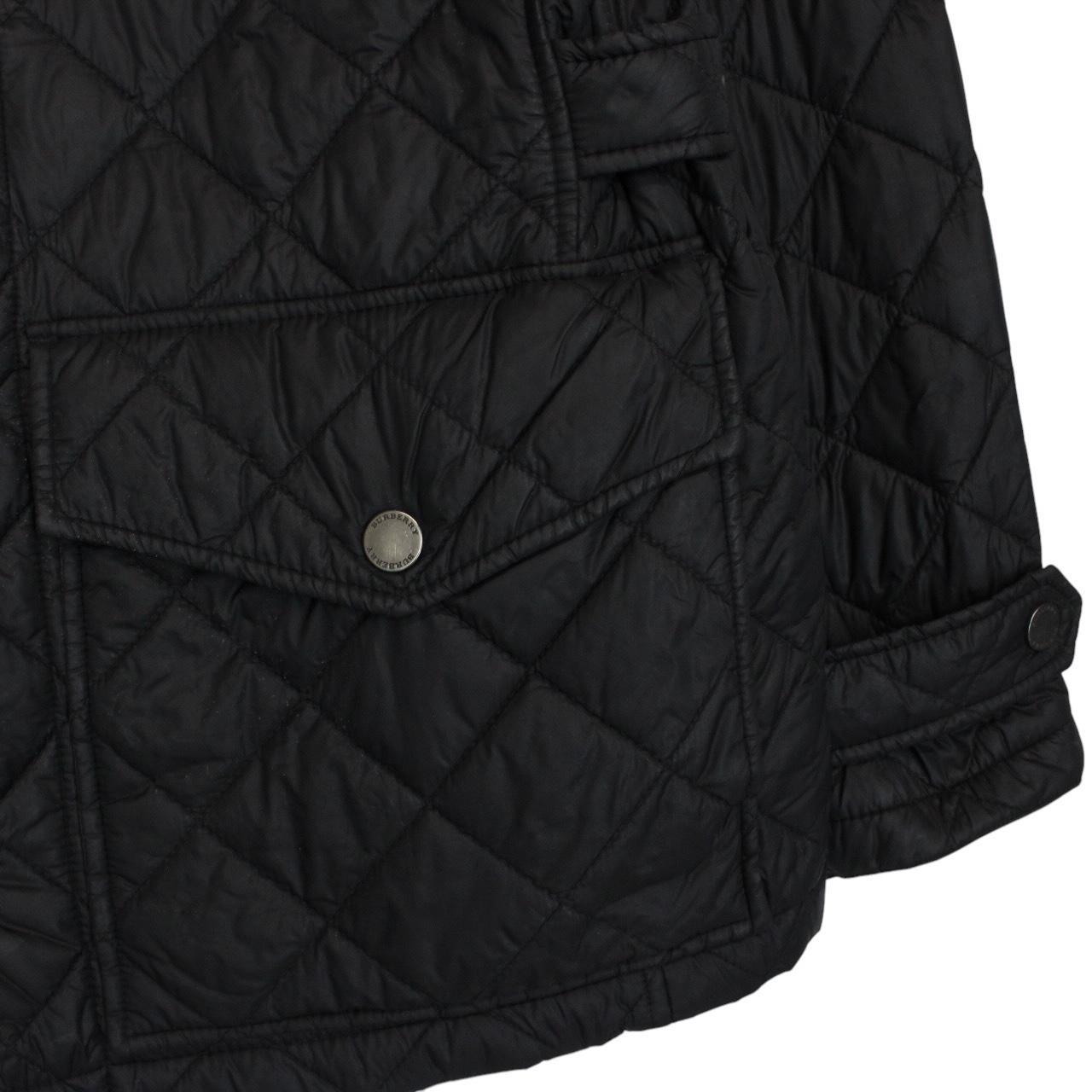 Burberry black quilted field jacket with Nova Check lining and diamond pattern.