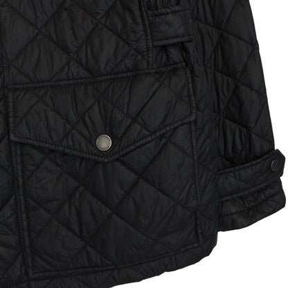 Burberry black quilted field jacket with Nova Check lining and diamond pattern.