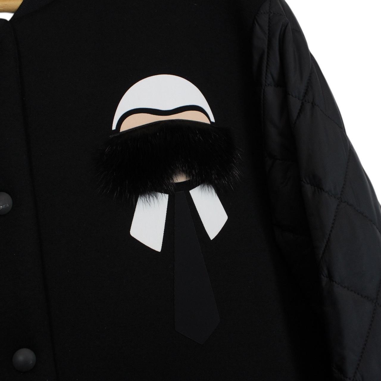 Fendi Black Karlito Full Zip Logo Appliqué Down Bomber Jacket