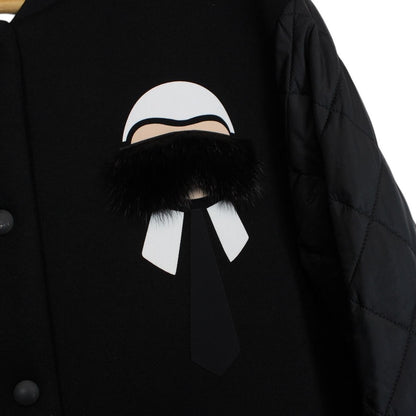 Fendi Black Karlito Full Zip Logo Appliqué Down Bomber Jacket