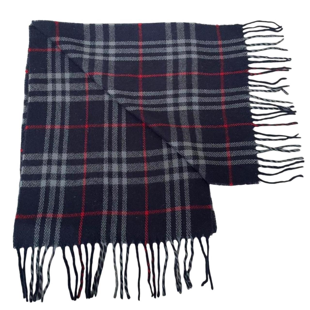 Vintage 90s Burberry Navy Blue Nova Check Lambswool Scarf