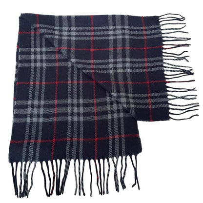Vintage 90s Burberry Navy Blue Nova Check Lambswool Scarf