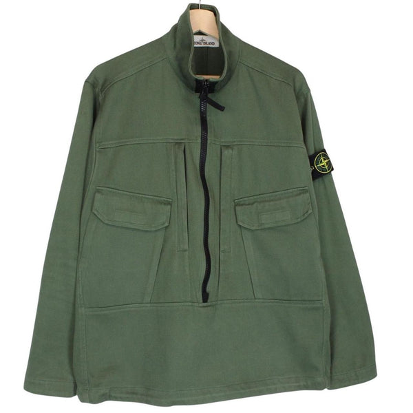 Stone Island AW 2021 Green 1/2 Zip Cotton Smock Jacket