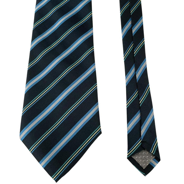 Vintage Hugo Boss Navy and Blue Striped Silk Tie