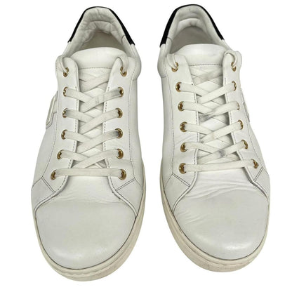 Dolce & Gabbana white and navy blue leather trainers with logo detailing and creased toe box.