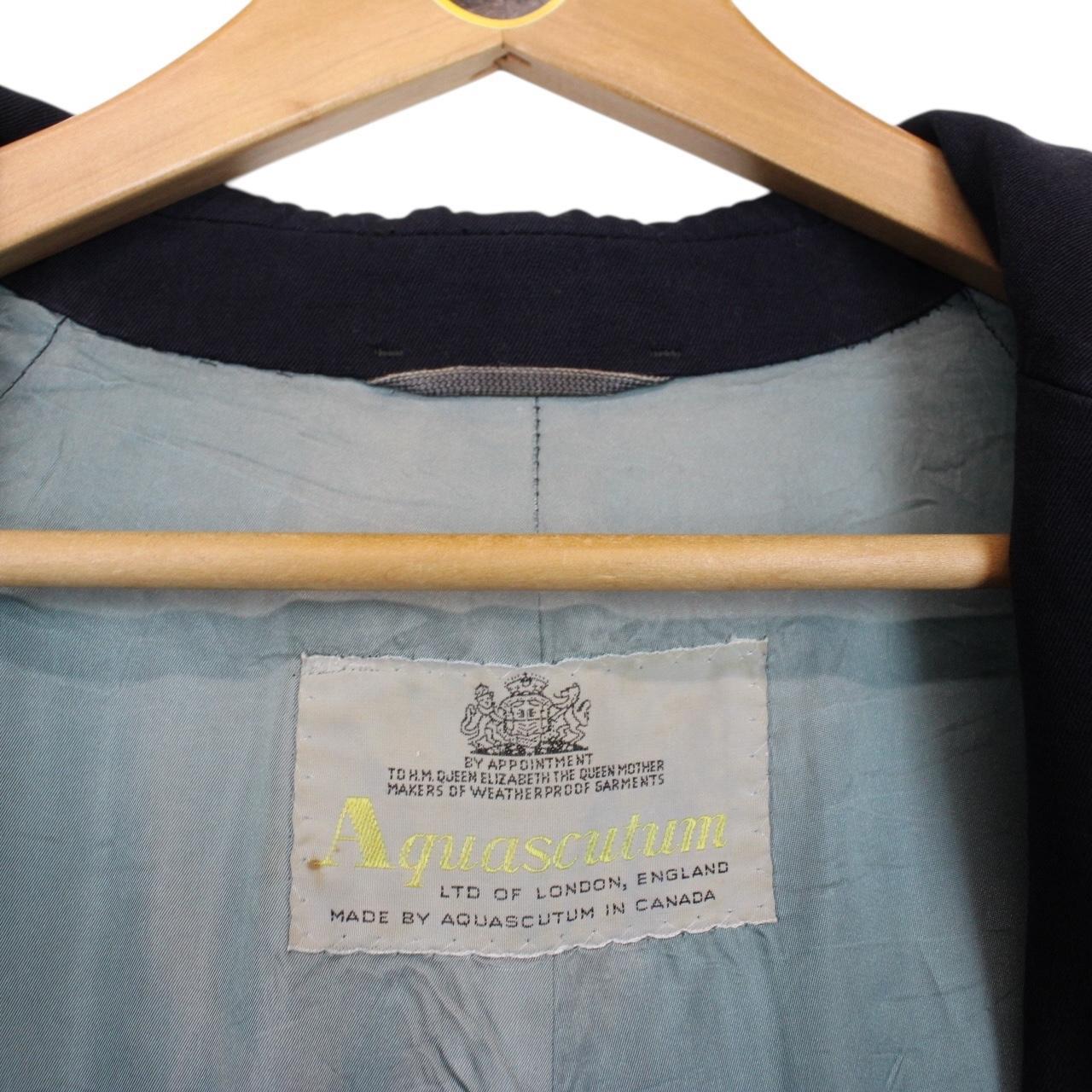 Vintage 80s Aquascutum Navy Blue Virgin Wool Overcoat