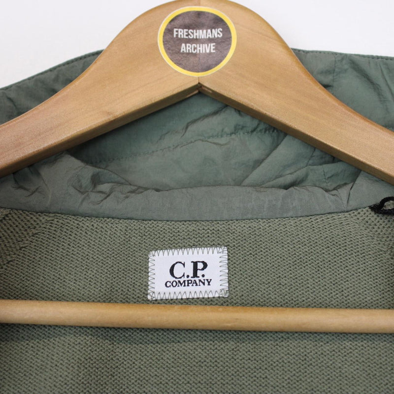 CP Company Green Cotton Knit and Nylon Lens Hoodie Jumper