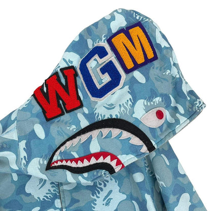 Bape Light Blue Fire Camo Full Zip WGM Shark Hoodie Jumper