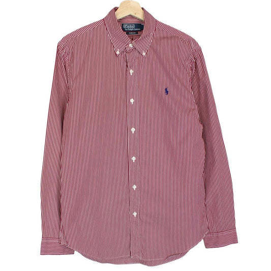 Polo Ralph Lauren Red and White Striped Long Sleeve Cotton Shirt