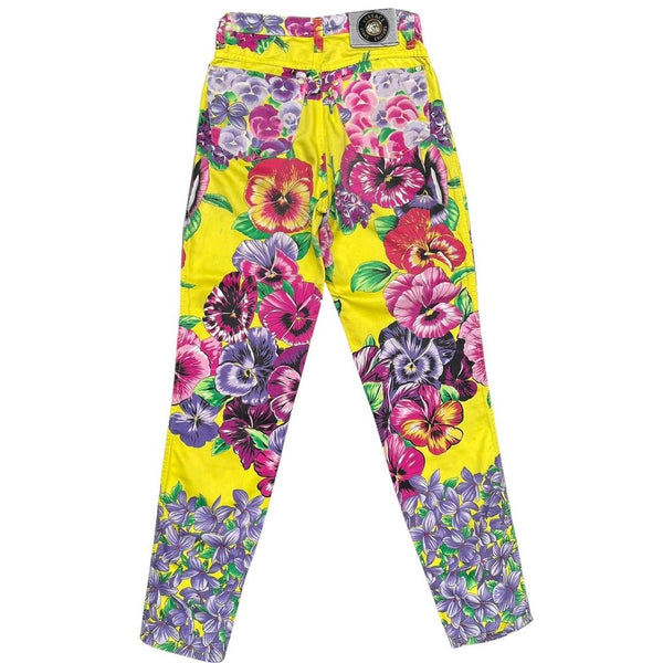 Vintage 90s Versace Jeans Couture Multicoloured Floral Print High Waisted