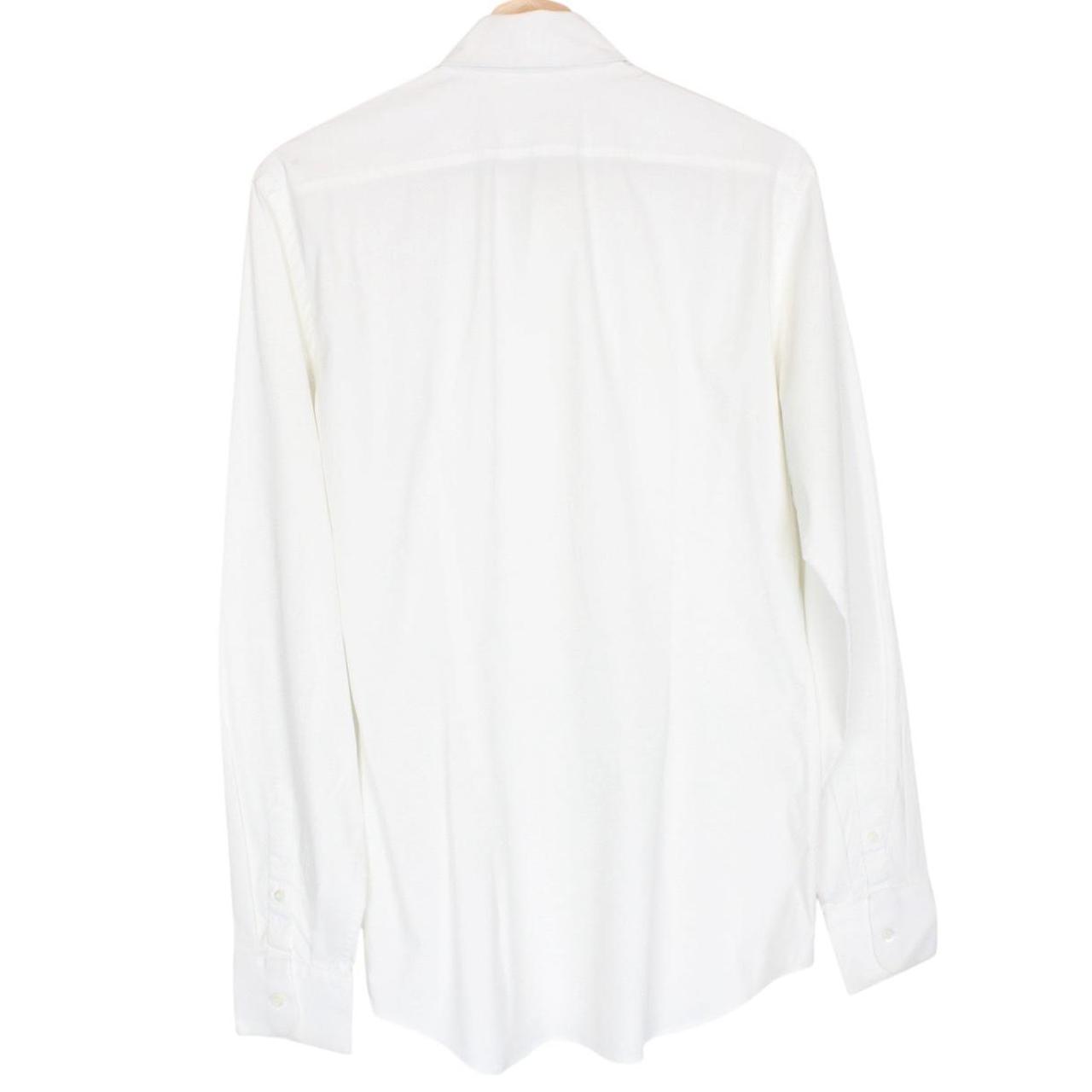 Prada white long sleeve shirt with popeline stretch fabric and cut care labels.