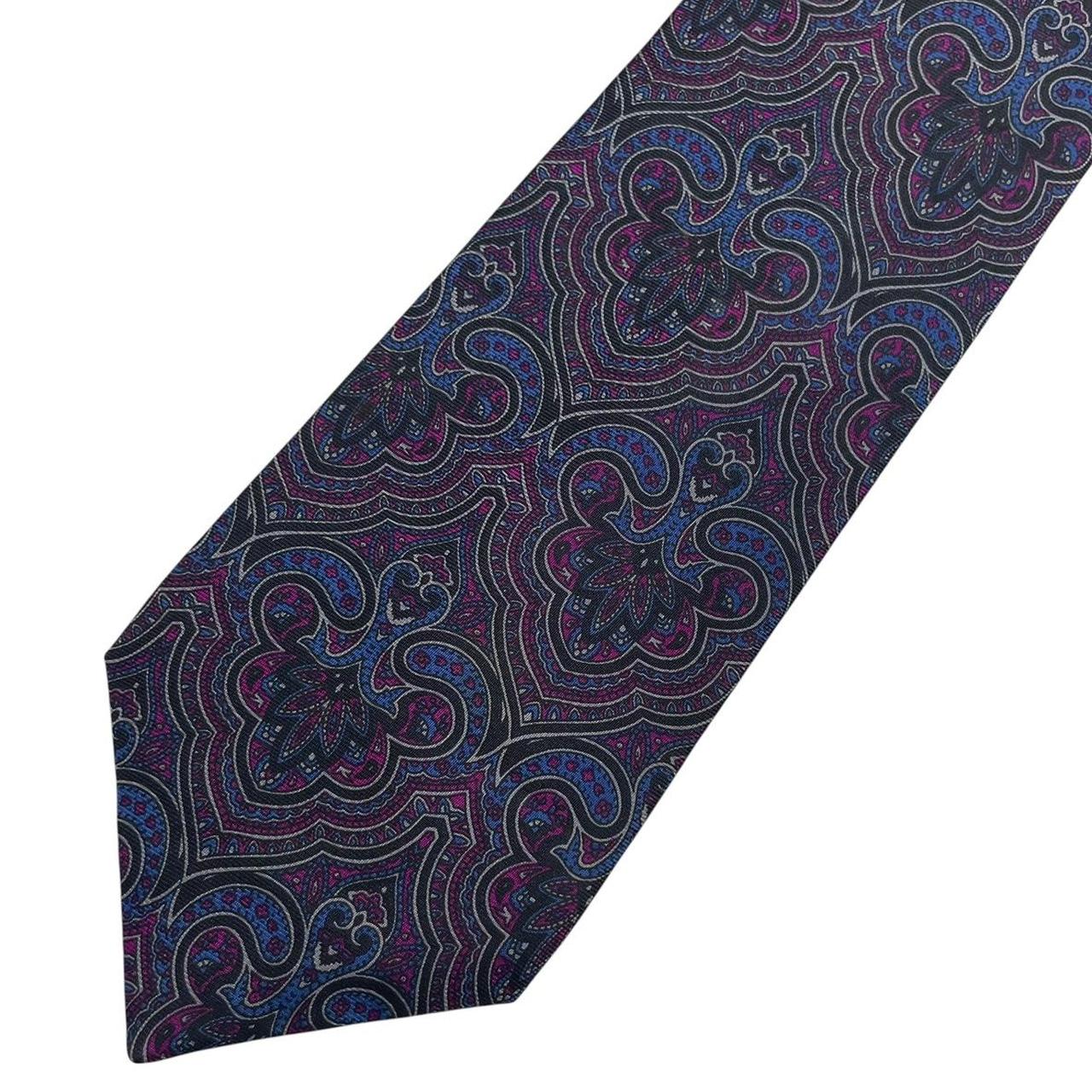 Givenchy purple tie with abstract print design in smooth polyester fabric.