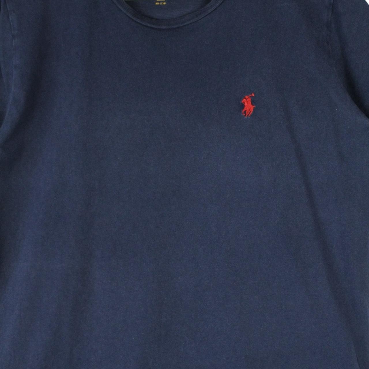 Polo Ralph Lauren navy blue short sleeve cotton t-shirt with pocket and faded logo.