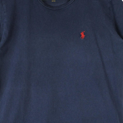Polo Ralph Lauren navy blue short sleeve cotton t-shirt with pocket and faded logo.