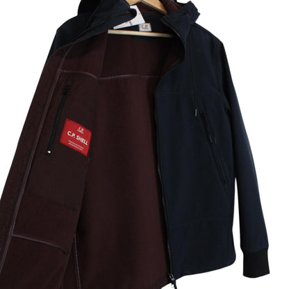 CP Company Navy Blue Full Zip Hooded Soft Shell Goggle Jacket