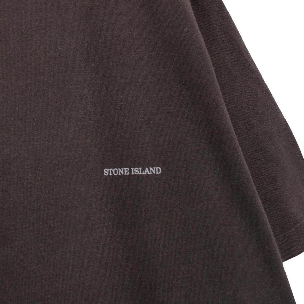 Stone Island brown short sleeve cotton t-shirt with logo patch on sleeve.