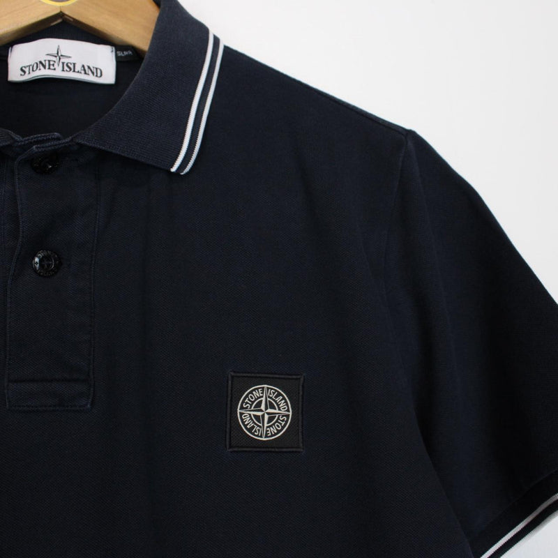Stone Island Navy Blue Short Sleeve Compass Cotton Polo Shirt