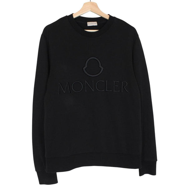 Moncler Maglia Black Embroidered Logo Cotton Sweatshirt Jumper