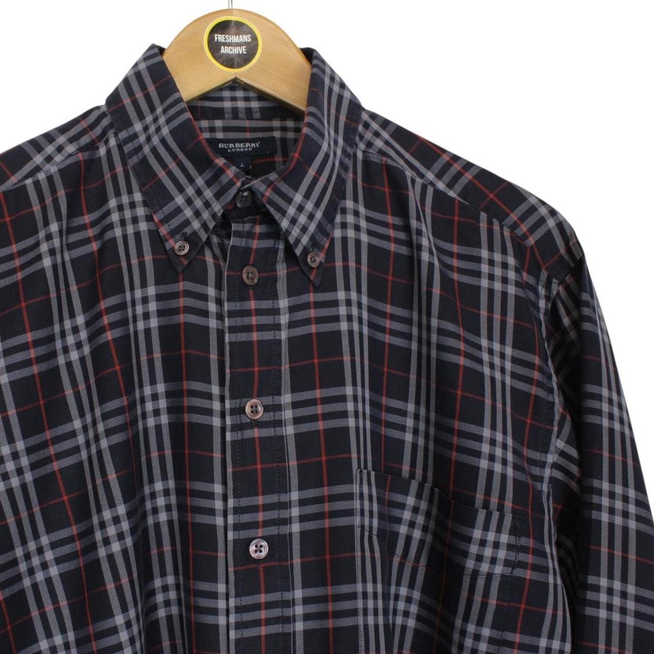 Vintage Burberry London Navy Blue Nova Check Long Sleeve Cotton Shirt