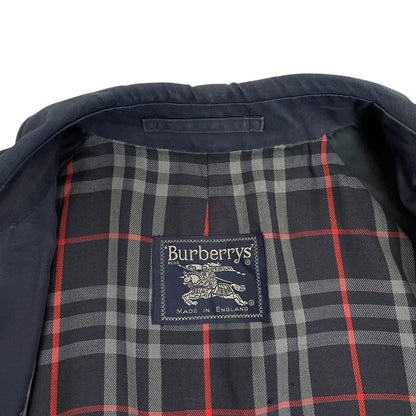 Vintage 90s Burberry Navy Blue Single Breasted Nova Check Trench Coat