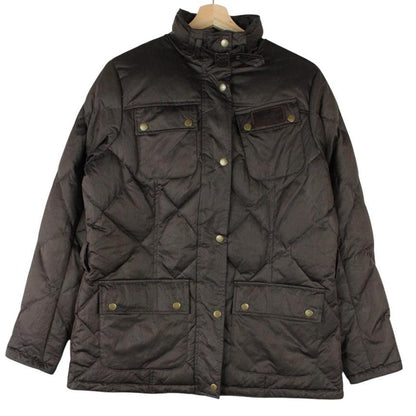 Barbour brown puffer jacket full zip with logo and quilted design.