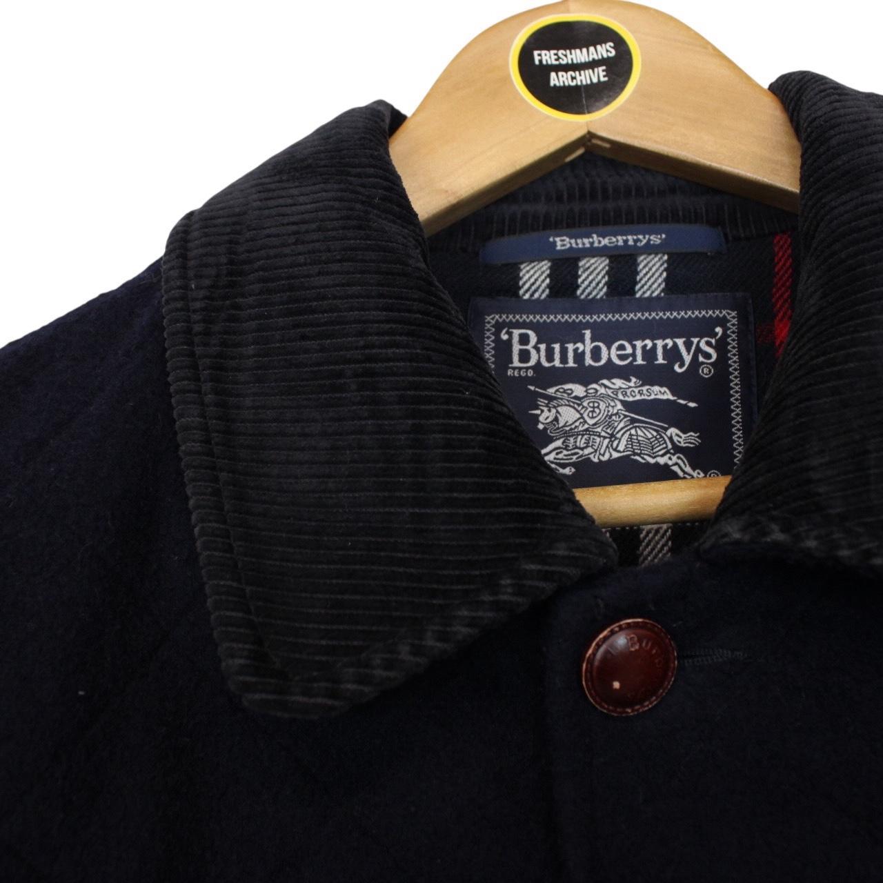 Vintage 90s Burberry Navy Blue Wool Blend Quilted Coat