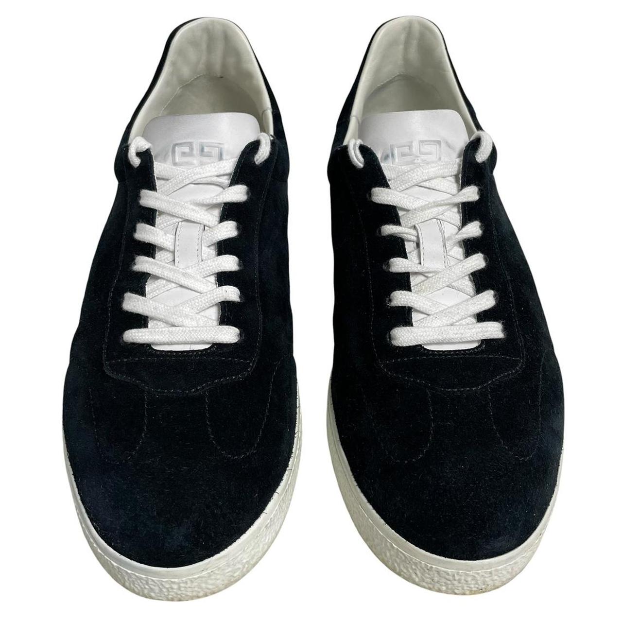 Givenchy trainers black and white suede low-top with logo detail and signs of wear.