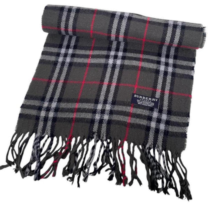 Vintage 90s Burberry Dark Grey Nova Check Lambswool Scarf